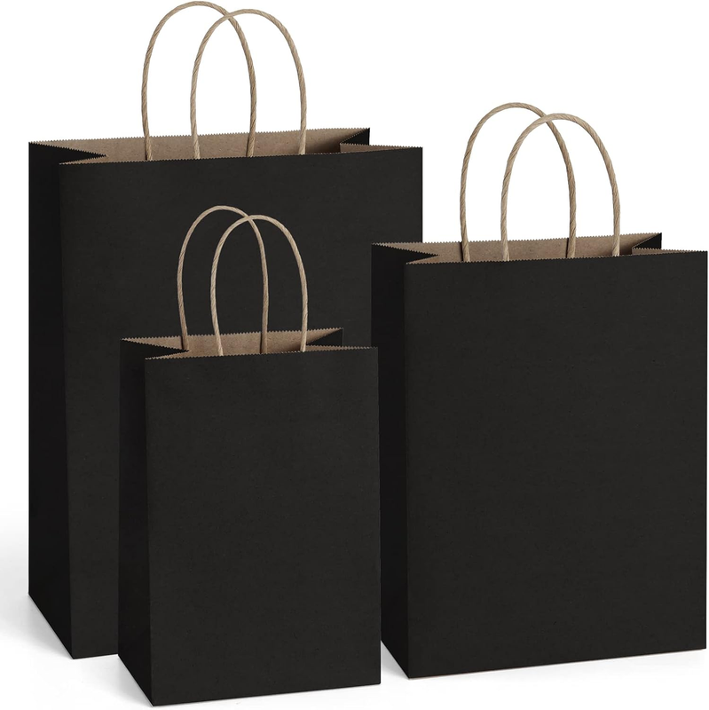 75Pcs Kraft Paper Bags 5X3X8& 8X4.25X10& 10X5X13 Black Gift Bags with Handles Bu
