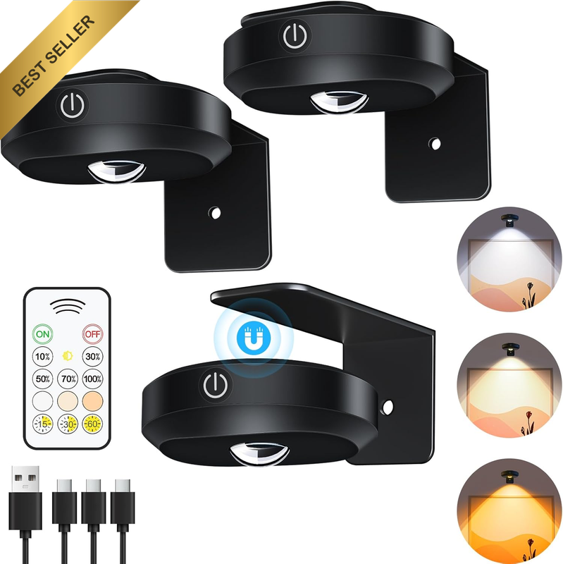 Rechargeable Wall Picture Lights Battery Operated Puck Lights Remote Timer