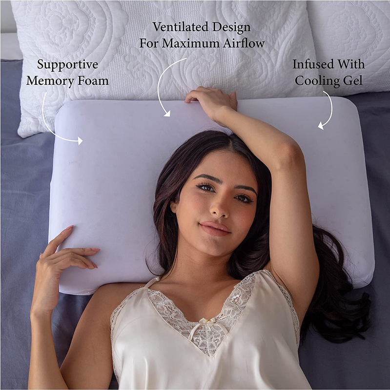 Cooling Memory Foam Pillows, 2 Pack, Ventilated Lilac Dreamer Bed Pillow, Readin