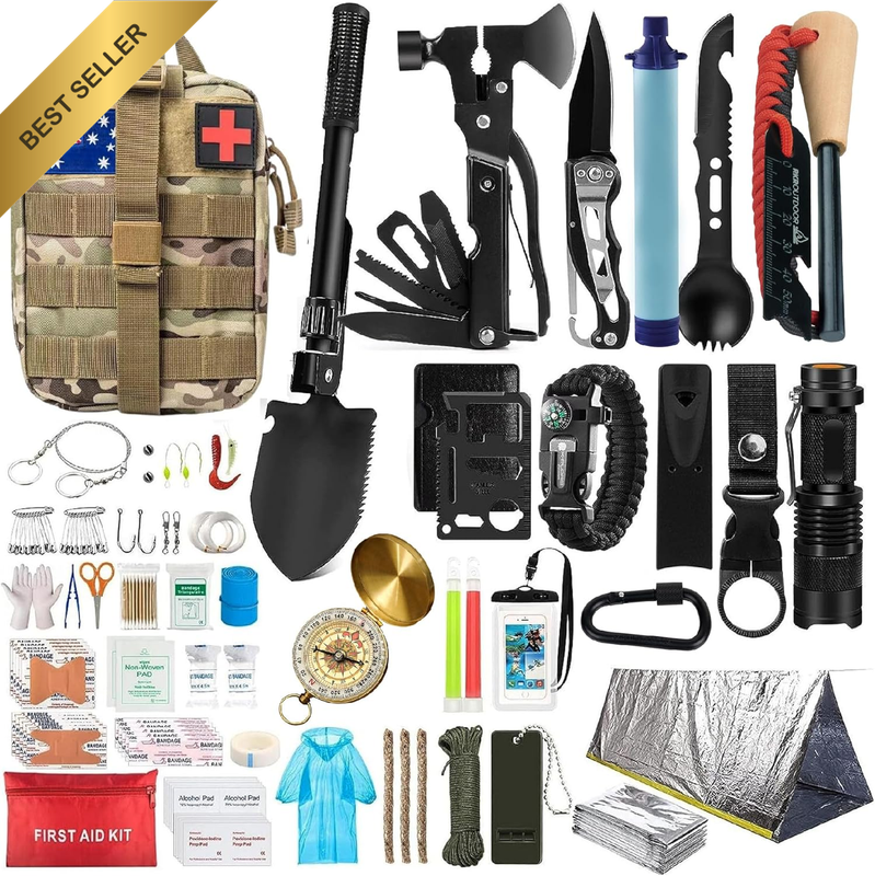 Survival Kit, 249 PCS Emergency & First Aid Kit with MOLLE System - Professional