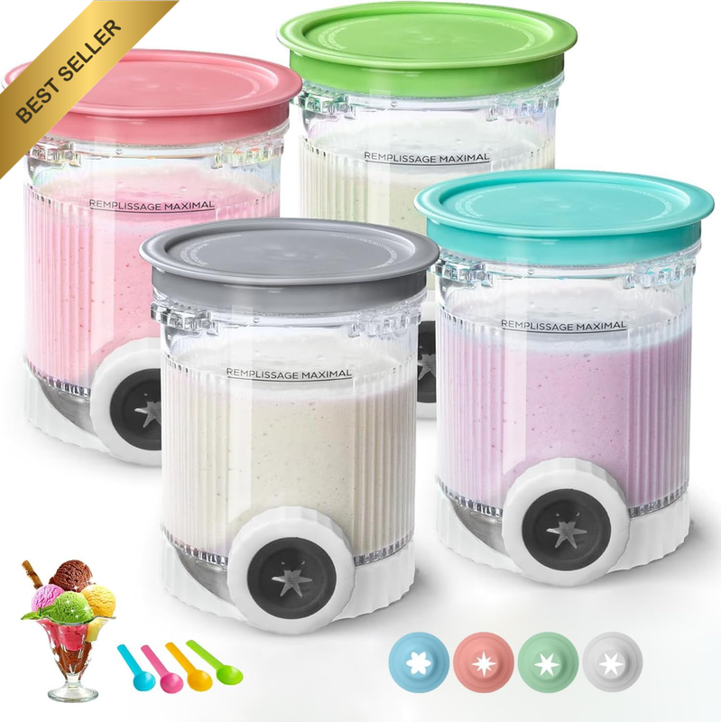 4 Pack for Ninja Creami Swirl Pints & Lids Compatible with Ninja NC700 Series, N