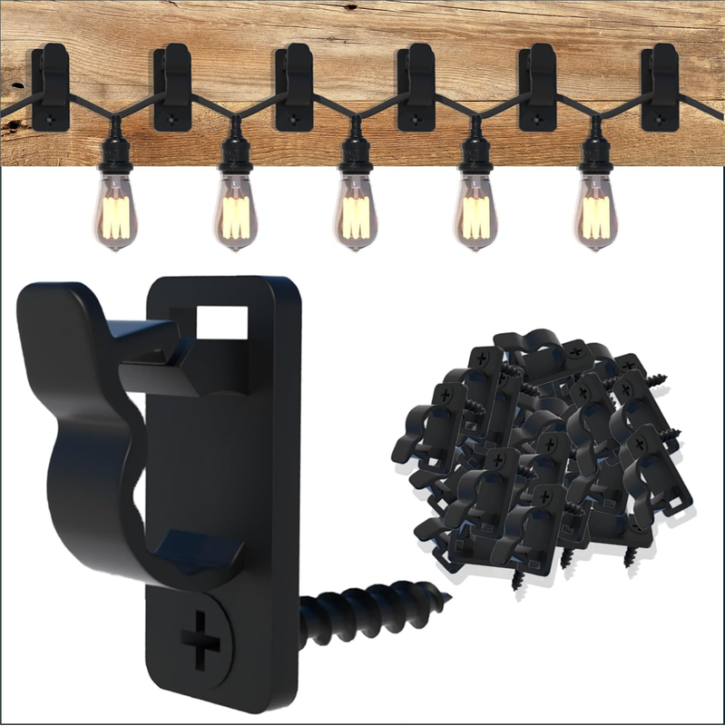 60Pack Outdoor String Light Clips Screw-in Hooks,Garden Hooks,Weatherproof Cable