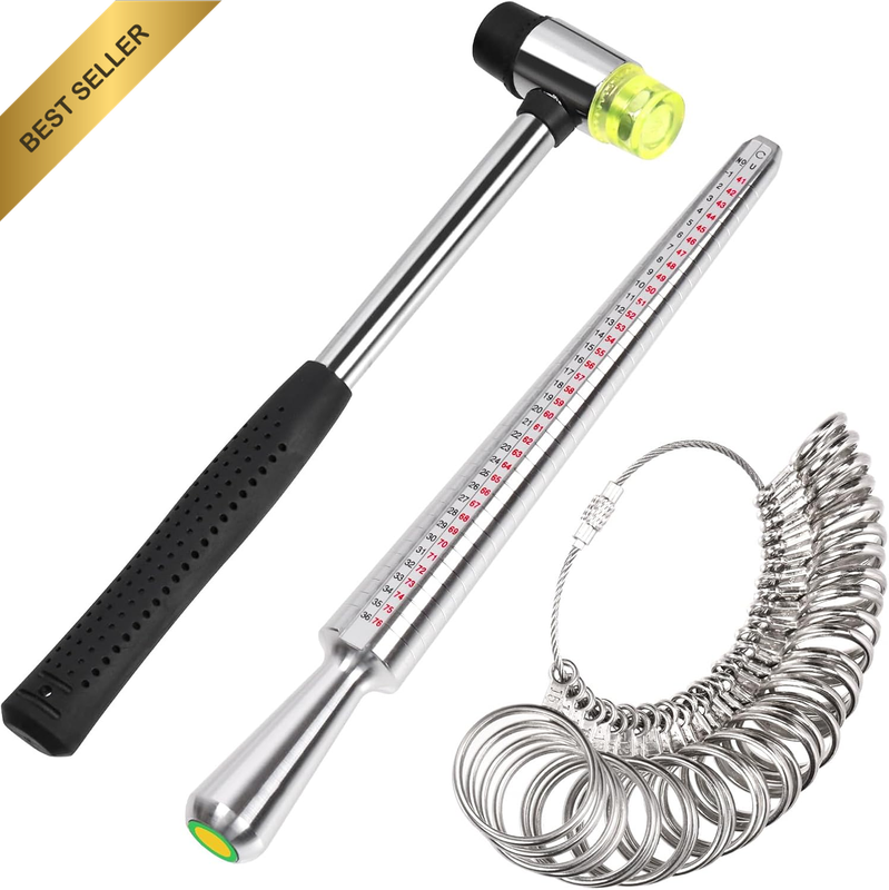 3Pcs Ring Sizer Measuring Tool Set, Including Ring Sizer Mandrel Measuring Tool,