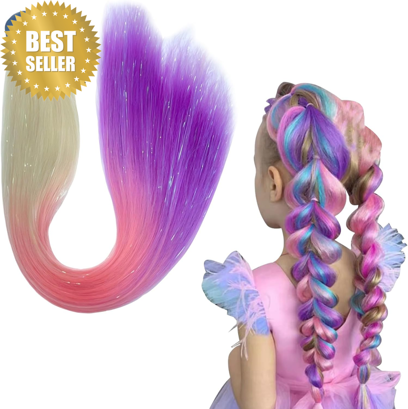 Rainbow Ponytail Extensions with Hairtie - 9 Strands Colored Glitter Hair for Br