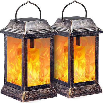 Metal Flickering Flame Solar Lantern Outdoor Hanging Lan...