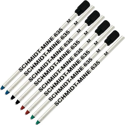 Schmidt 635 D1 Mine Ballpoint Refill- Blue, Black, Green, Red (Tip 0.7mm)-8 Pack