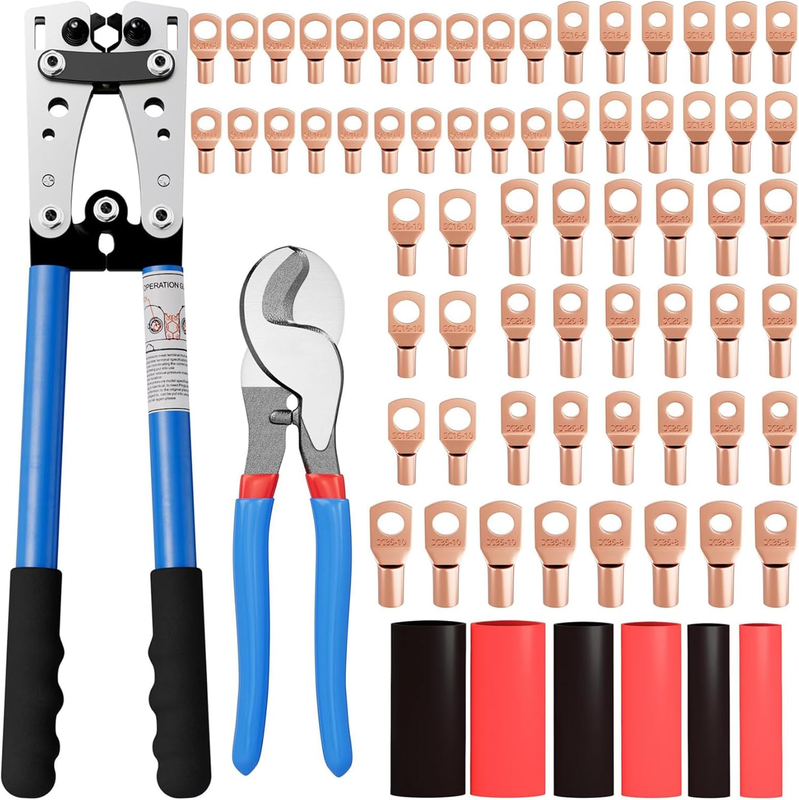 Battery Cable Crimper Tool for AWG 10-1/0 Electrical Lug, Wire Crimping Tool wit