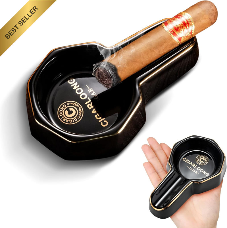 Cigar Ashtray for Outdoor, round Ceramic Ashtray, Portablesingle Slot Cigar Asht