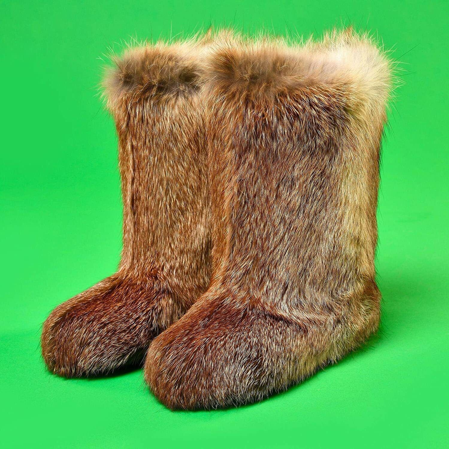 Pre-owned Litvin Handmade Fox Fur Boots For Women, Winter Fur Boots, Moutons,  In Orange