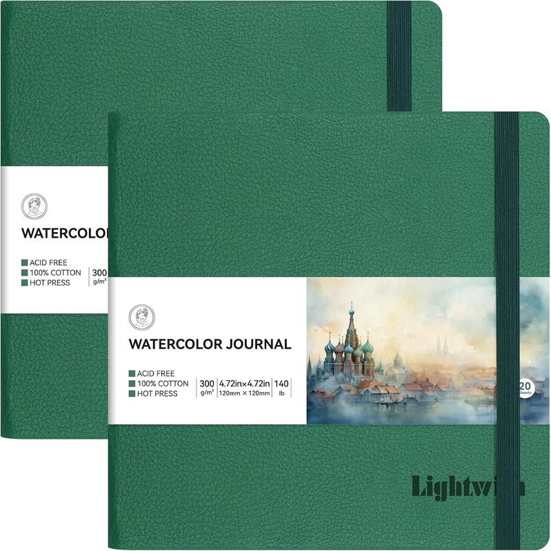 Square Watercolor Sketchbook, 2 Pieces Total 40 Sheets, 100% Cotton, 300Gsm / 14