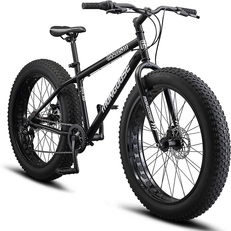 Mongoose Malus Mens and Women Fat Tire Mountain Bike, 26-Inch Bicycle Wheels, 4-