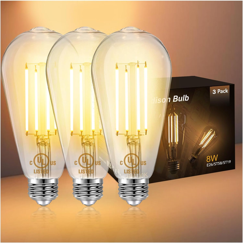Vintage LED Edison Bulbs 60 Watt Equivalent, ST58 Antique LED Filament Light Bul