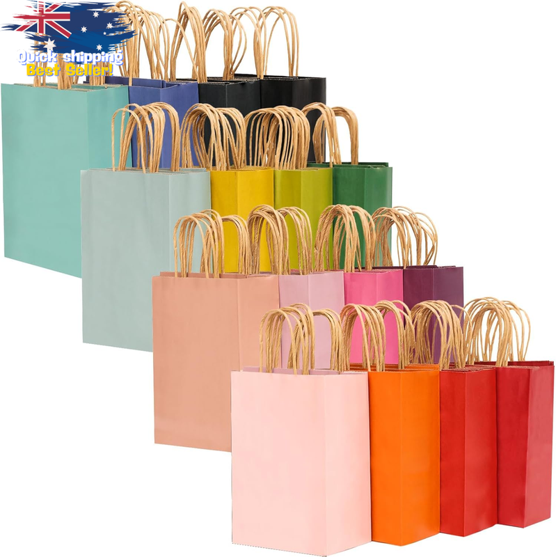 32 Medium Kraft Paper Bags Gift Bags with Handles Bulk 19x12x27cm - 16 Colors