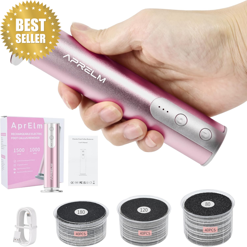 Rechargeable Electric Foot Callus Remover with 3-Sizes 120Pcs Sandpaper Discs, P