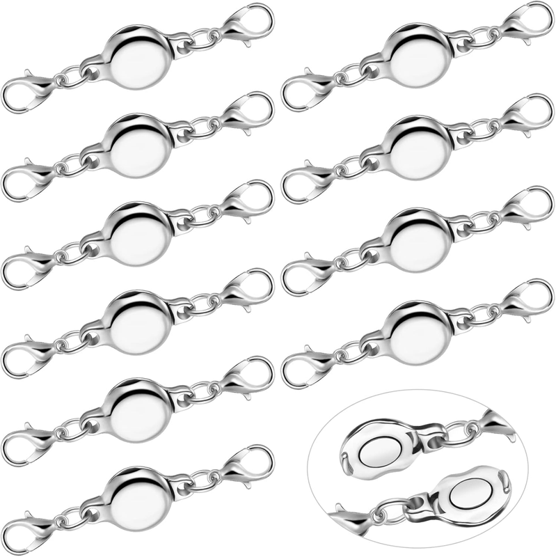 8 Pieces Silver Magnetic Necklace Clasp round Jewelry Magnetic Clasps for Neckl