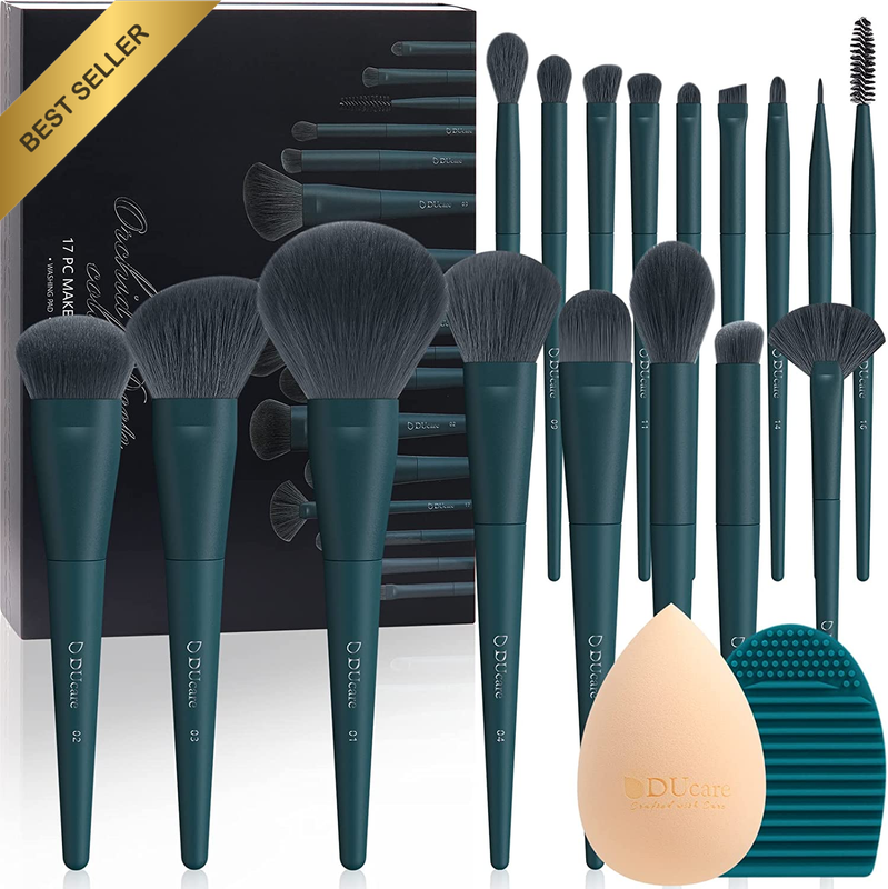 17-Piece Professional Makeup Brush Set with Cleaning Mat & Sponge