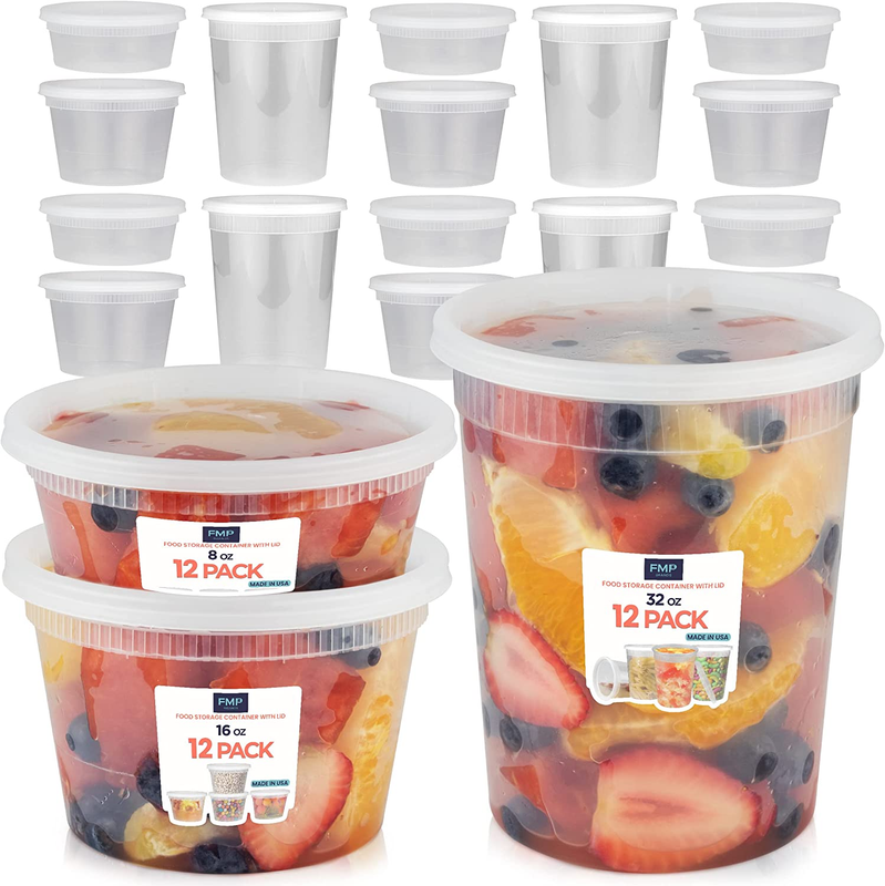 S With Lids, Round Plastic Deli Cups, Assorted 8 16 32 Oz