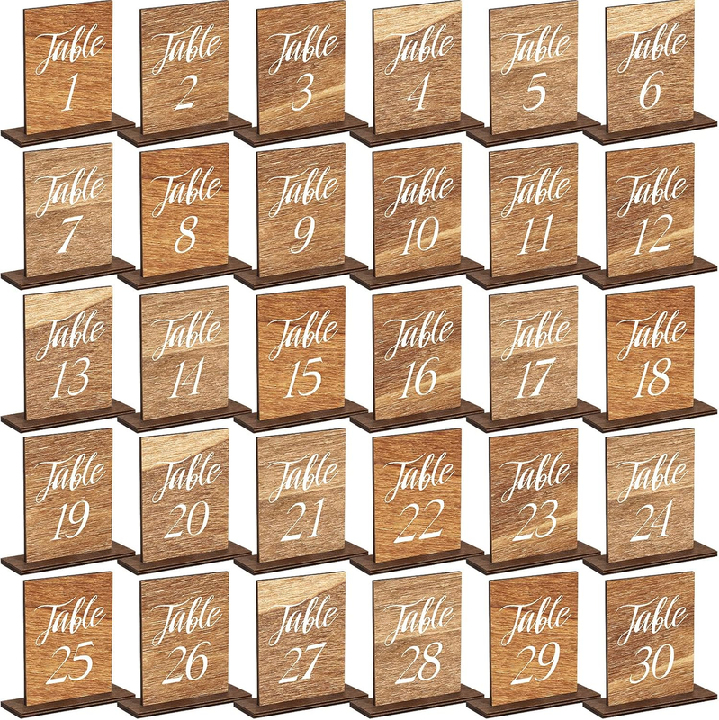 Chunful 30 Pcs Wedding Wooden Table Numbers 1-30 with Wooden Base Rustic Wedding