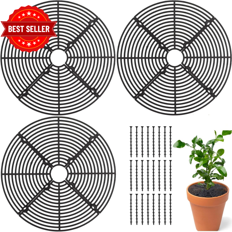 3Pcs Plastic Grid Plant Pot Cover with Stake, Plant Pot Protector for Soil & Dra