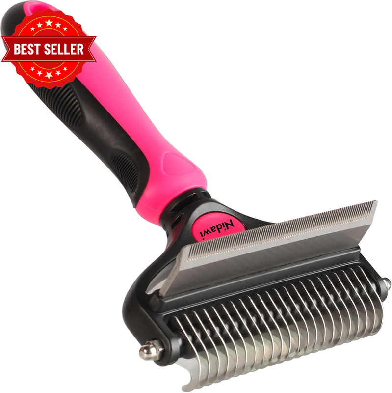 Pet Grooming Brush, 2 in 1 Deshedding Tool & Undercoat Rake Dematting Comb for M