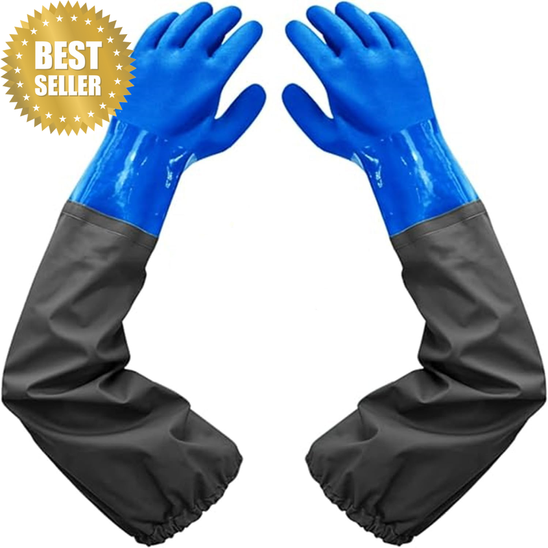 Long Sleeve Work Gloves Waterproof, 27”Insulated PVC Coated Glove with Cotton Li