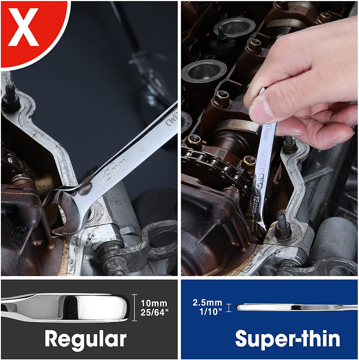 WORKPRO 7PC Metric Wrench Set 5.5-23 mm Ultra-Slim Open End Thin Wrenches Set