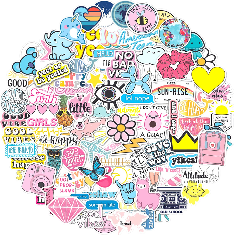 100 Water Bottle Stickers, VSCO Stickers, Cute Aesthetic Vinyl Stickers, Phone L