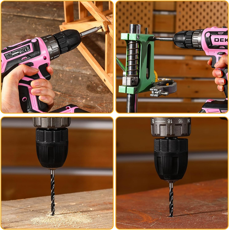 Power Drill Cordless: DEKO PRO Pink Cordless Drill 20V Electric Power Drill Set