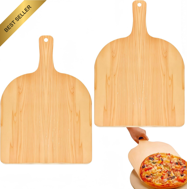 2 Pcs Wood Pizza Peel, 11.8 Inch Wooden Paddle Natural Board with Comfortable Ha