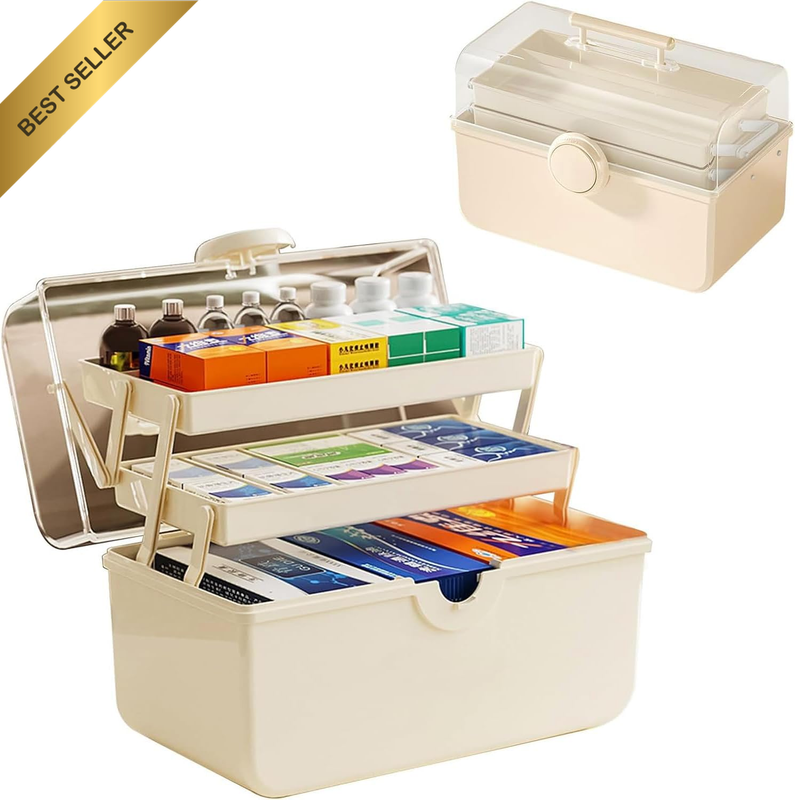3-Shelf Multi-Purpose Storage Box – Large Plastic Portable Medicine Organizer wi