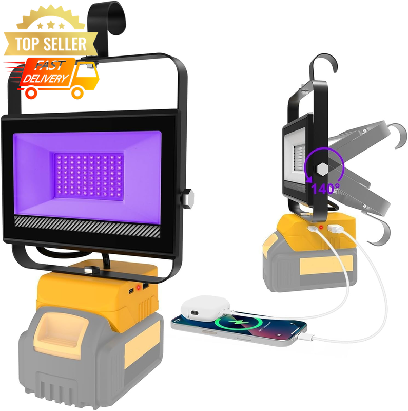 T-Sun Cordless Black Light for Dewalt 20V, LED UV Flood Light, USB Type C