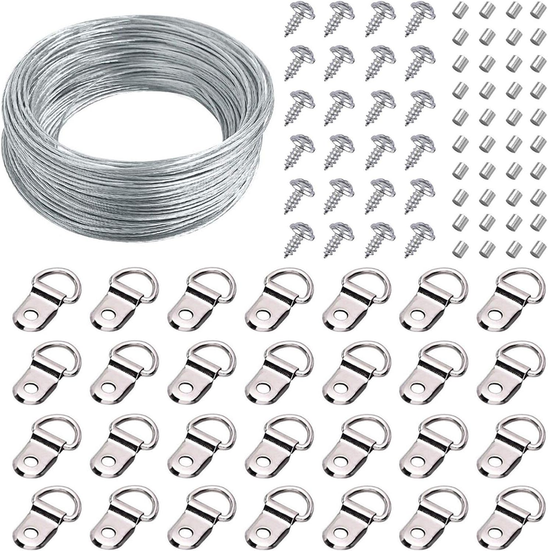 Picture Wire Hanging Kit, 100Ft Picture Frame Hanging Wire Heavy Duty with D Rin