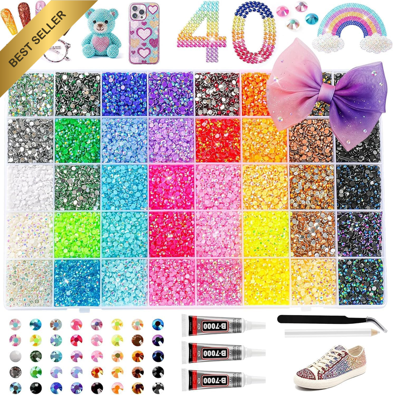 Bedazzling Kit with Glue, 40 Colors 42000Pcs Bedazzler Kit, 3Mm Resin Jelly Rhin