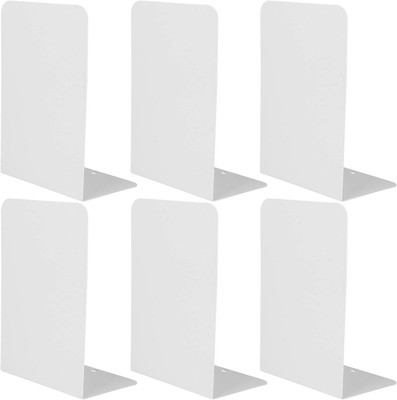 6 Pcs White Metal Bookends, Bookends for Shelves, Heavy Duty Book Ends to Hold B