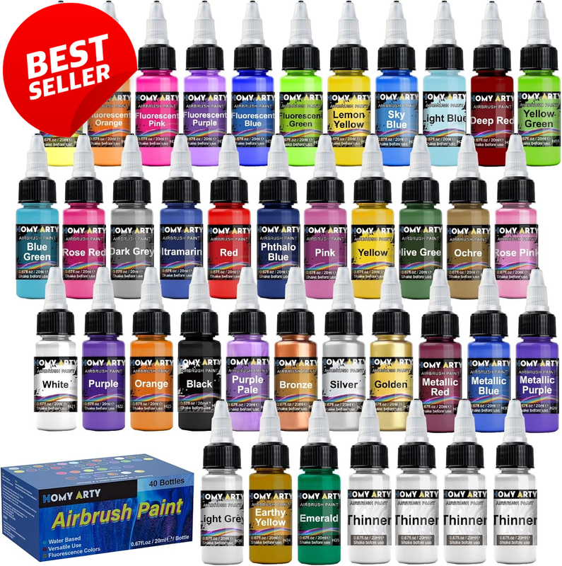 Airbrush Paint Set 36 Colors w 4 Thinners Acrylic 40 Bottles - US