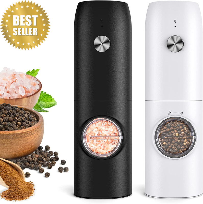 Electric Salt and Pepper Grinder Set (2 Pack), Rechargeable - No Battery Needed