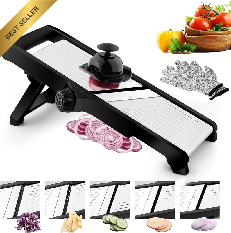 Adjustable Mandoline Food Slicer, Stainless Steel Vegetable Cutter with Cut-Resi