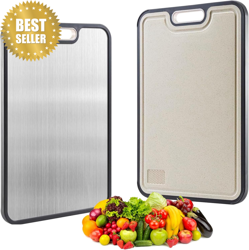 304 Stainless Steel Cutting Board, Double Sided Chopping Board, Metal and Wheat