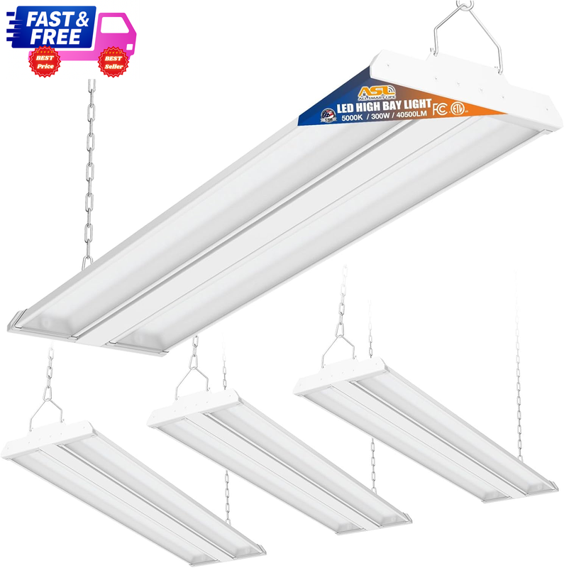 4-Pack 300W LED Linear High Bay Lights 40500LM 5000K Dimmable ETL Warehouse
