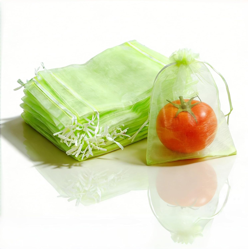 100PCS Fruit Protection Bags with Drawstring 15X20Cm, Green Organza Mesh Netting