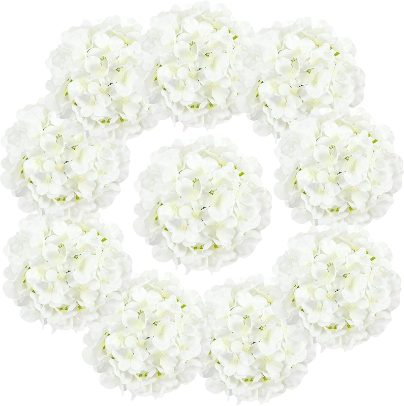 10Pcs Artificial Flowers Faux Stems Hydrangea White Wedding Centerpieces Diy