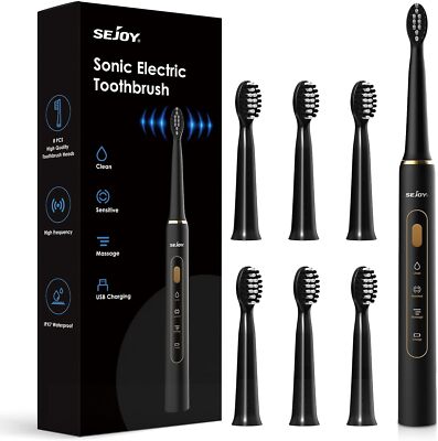 SEJOY Sonic Electric Toothbrush Rechargeable 7 Heads & 3 Modes Precise Cleaning 