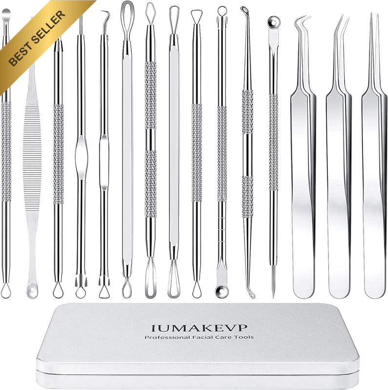 15Pcs Pimple Popper Tool Kit Stainless Steel Blackhead Remover Set with Case