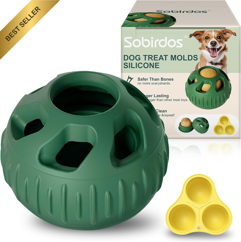 2Pcs Dog Chew Toys with Silicone Tray Mold,Frozen Dog Food Snack Balls,Dog Treat