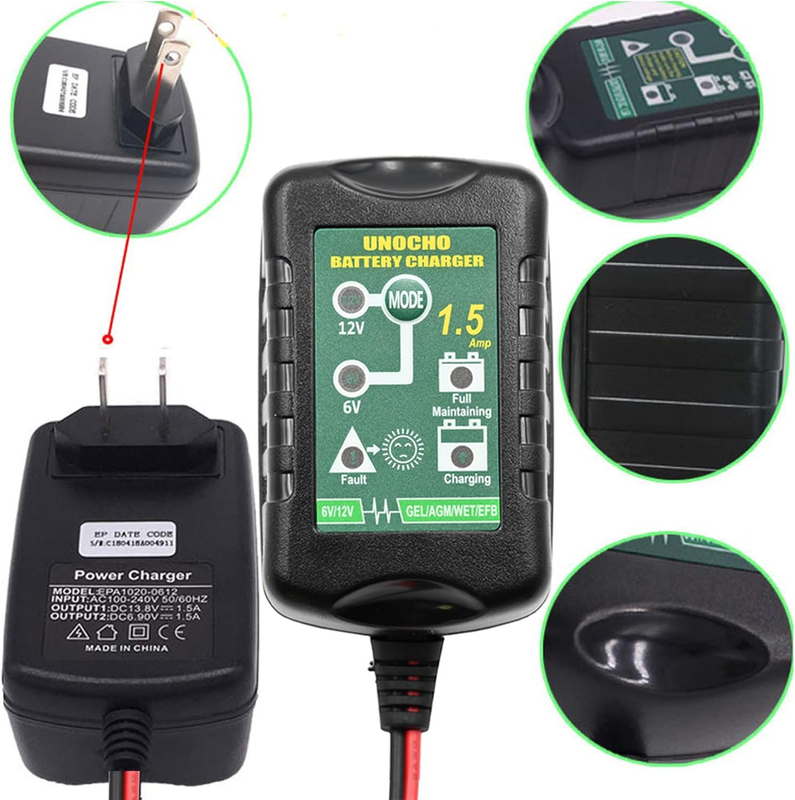 6V 12V Battery Charger 1.5A Automatic Battery maintainer trickle Battery Charger