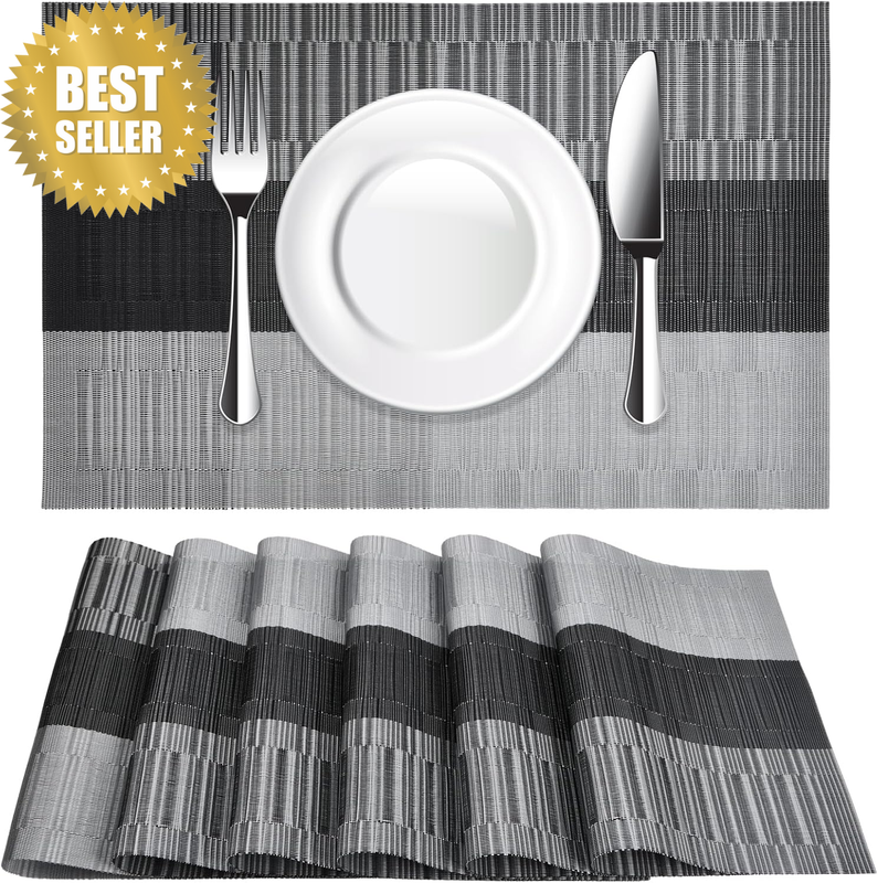 Heat Resistant Table Mats Set of 6, Washable PVC Place Mats for Table, Woven Vin