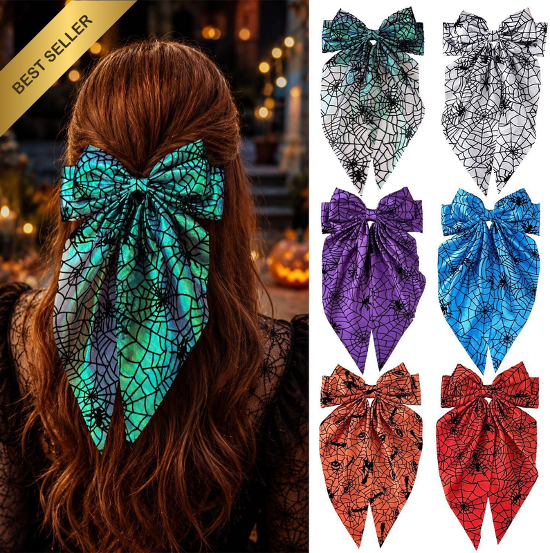 6Pcs Halloween Spiderweb Hair Bows for Women Girls Party Decor