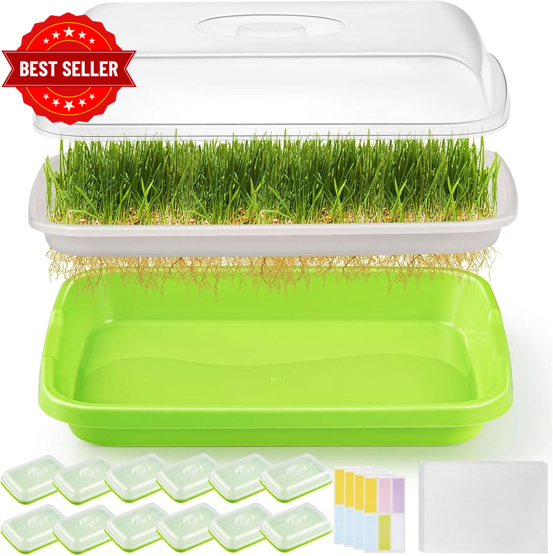 12 Pack Green Seed Sprouter Trays with Lid, Soil-Free Cultivation Germination Tr