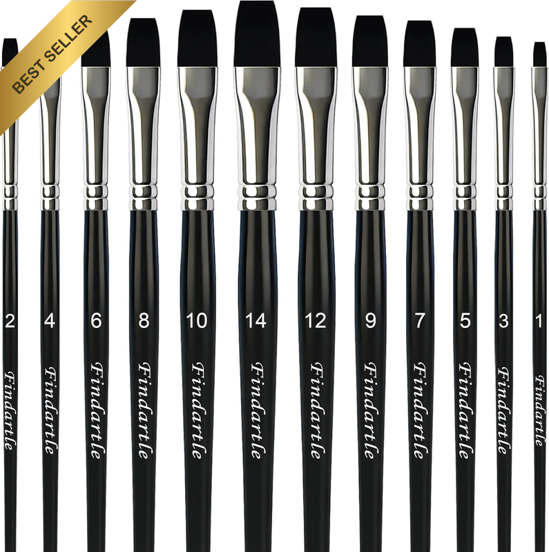 Flat Paint Brushes,12 Pcs Flat Brushes for Acrylic, Watercolour, Oil, Gouache, P