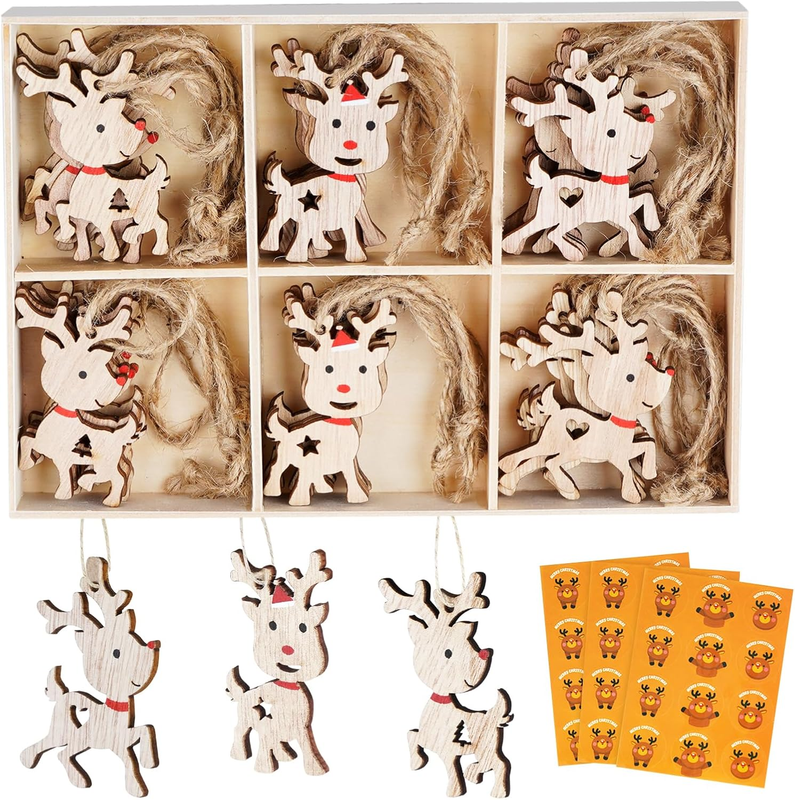 Mocraft 30Pcs Weihnachts-Anhänger Holz Weihnachtsanhänger Christbaum Hirschkopf